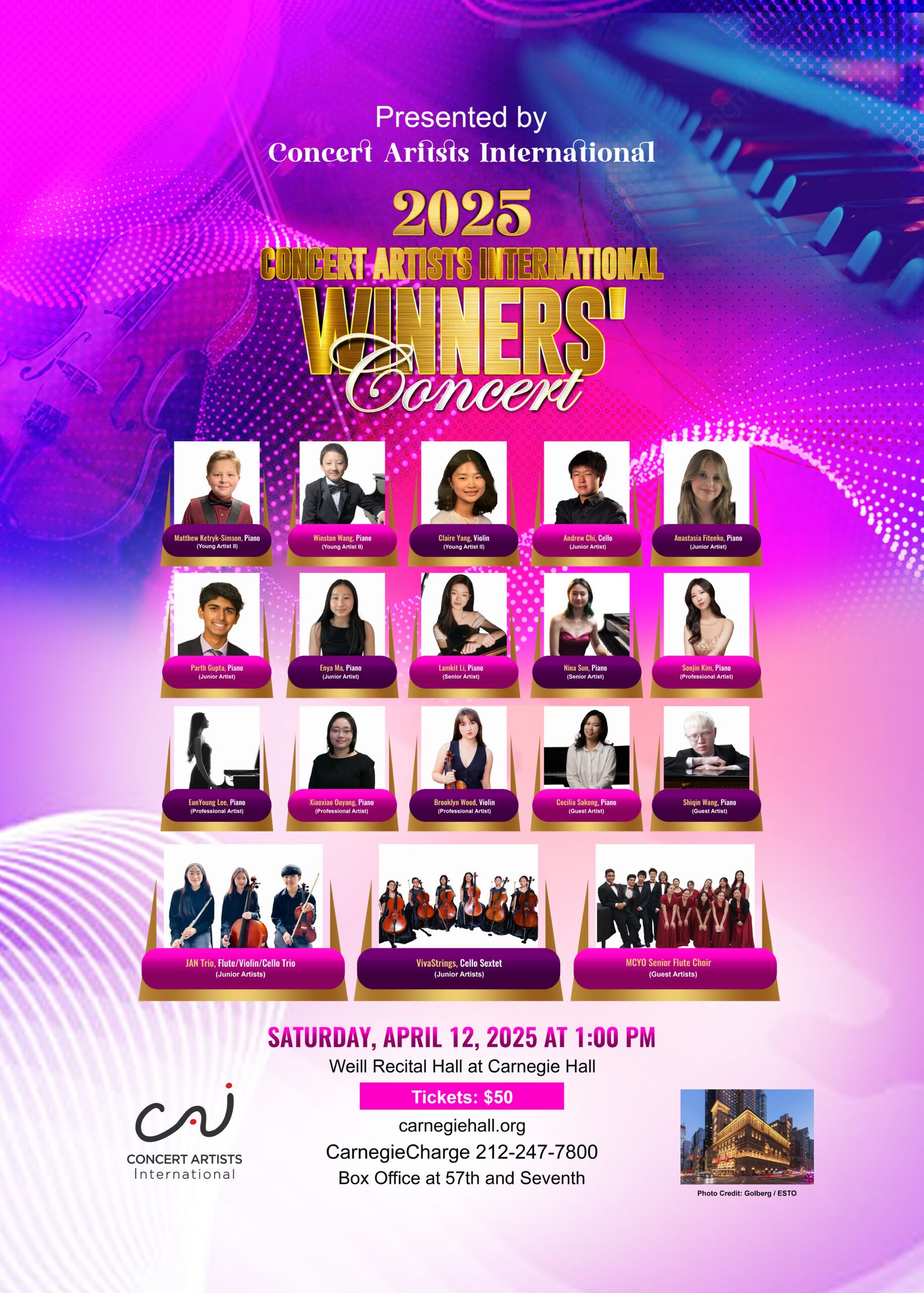 Concert Artists International Winners Concert April 12 2025 in Weill Recital Hall at Carnegie Hall